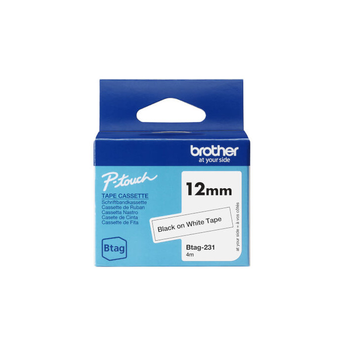 Ruban Btag non-laminé 12mm Noir/Blanc