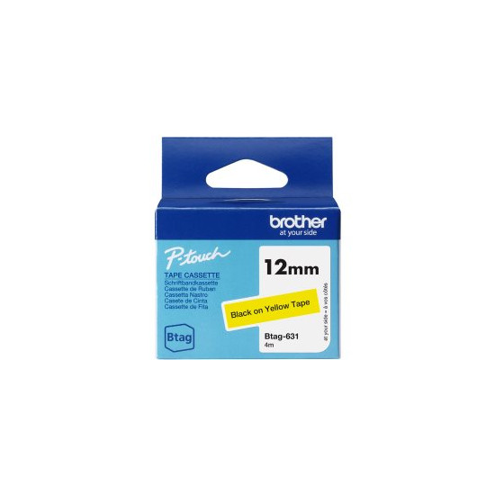 Ruban Btag non-laminé 12mm Noir/Jaune