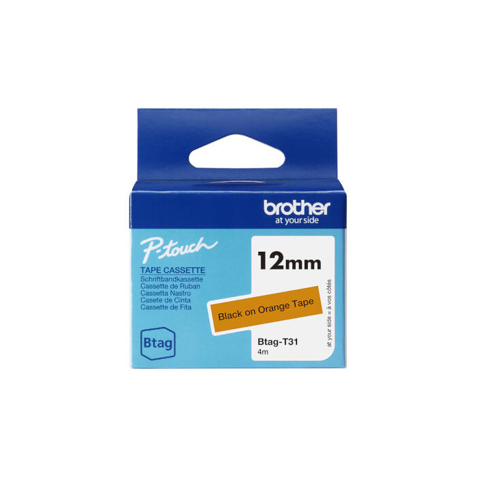 Ruban Btag non-laminé 12mm Noir/Orange