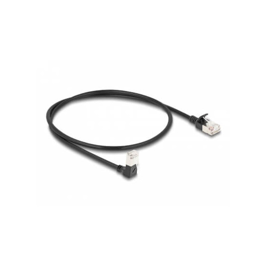 Cordon RJ45 Cat 6a S/FTP coudé bas 0,5m noir