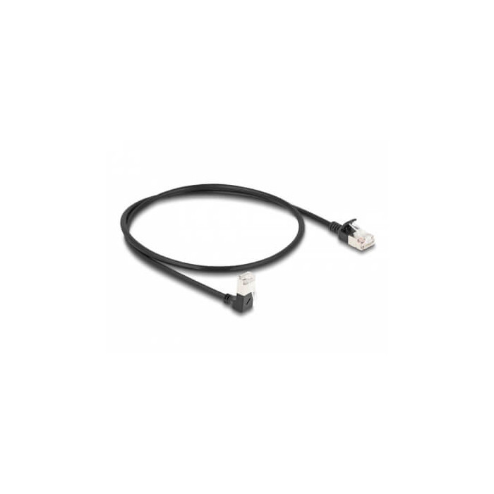 Cordon RJ45 Cat 6a S/FTP coudé bas 0,5m noir