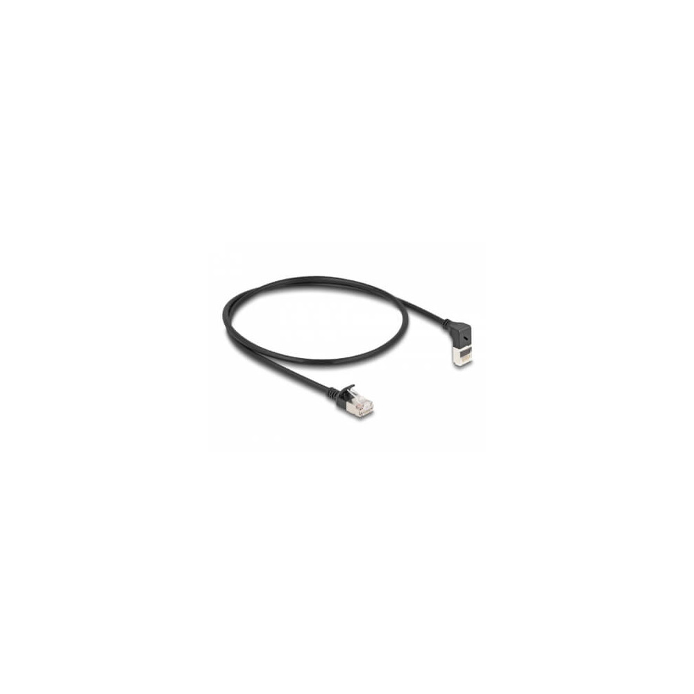 Cordon RJ45 Cat 6a S/FTP coudé haut 0,5m noir