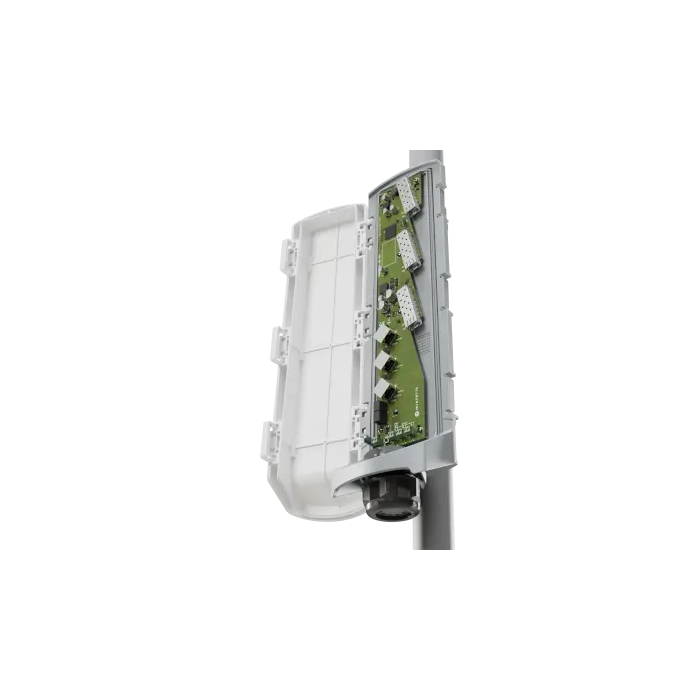 Switch extérieur hybride PoE + Fibre SFP+ +Alim DC