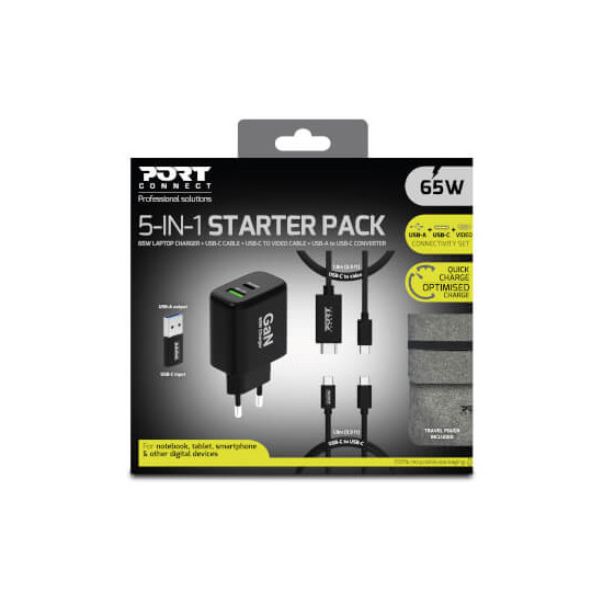 Alimentation USB GaN USB A + USB C 65W avec câbles
