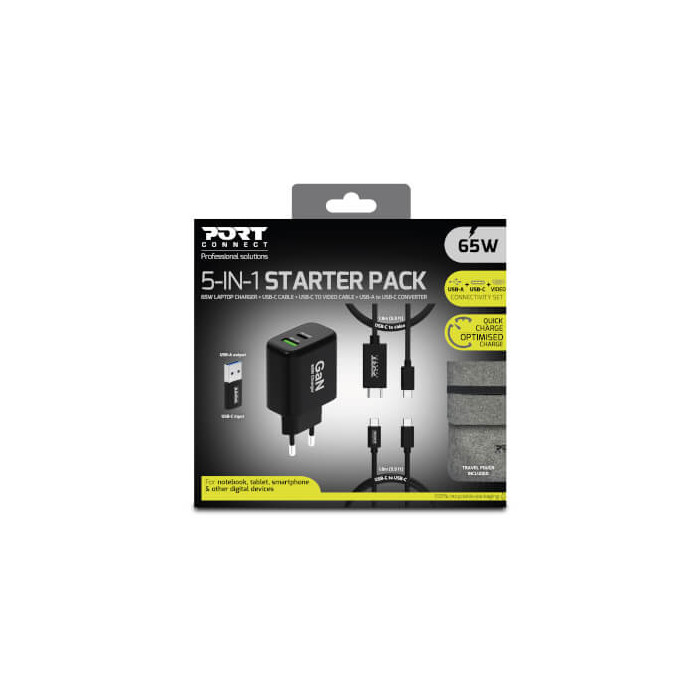 Alimentation USB GaN USB A + USB C 65W avec câbles