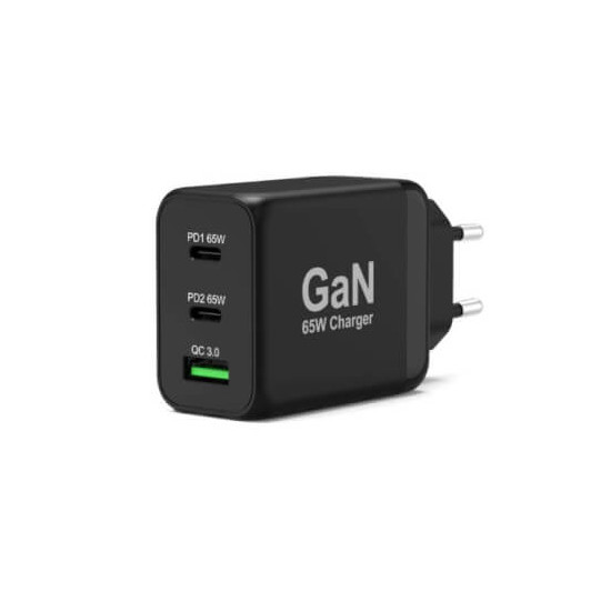 Alimentation USB GaN 1 USB A + 2 USB C 65W PD
