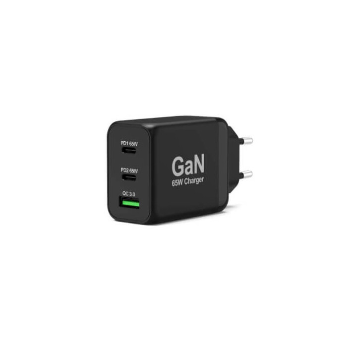 Alimentation USB GaN 1 USB A + 2 USB C 65W PD