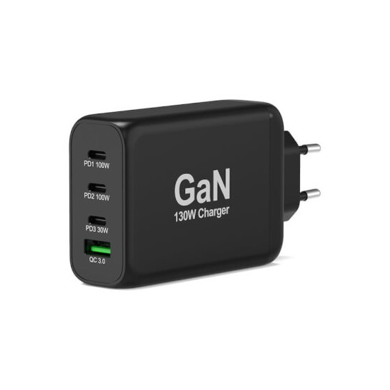 Alim USB GaN 1 USB A + 3 USB C 130W câble 2m