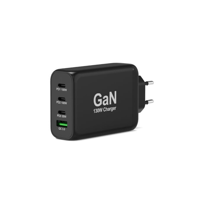 Alim USB GaN 1 USB A + 3 USB C 130W câble 2m