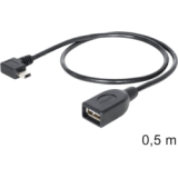 Câble USB OTG A F - Mini B M coudé 50cm