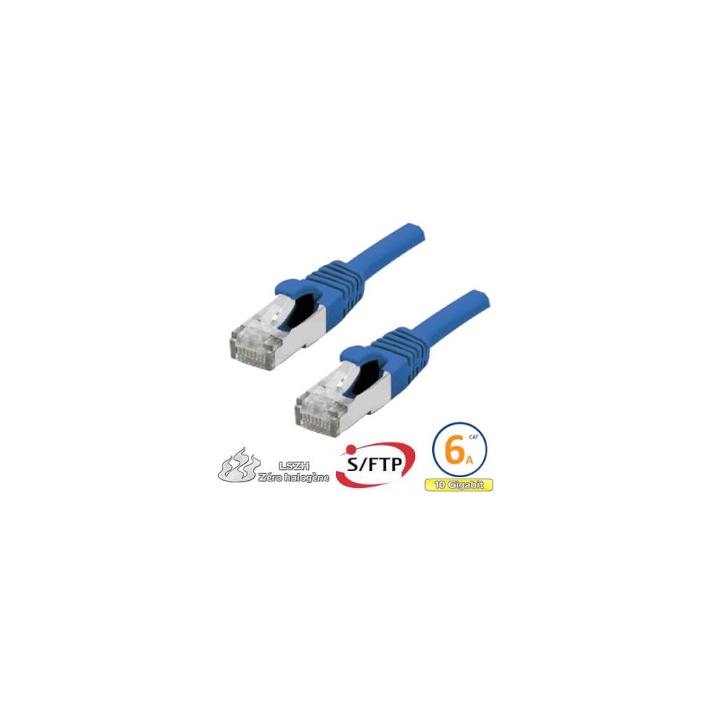 Cordon RJ45 Cat 6a F/FTP Primacy LSZH 1m bleu