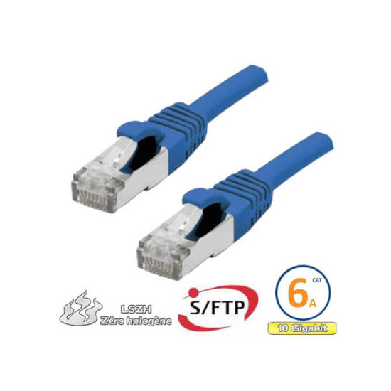 Cordon RJ45 Cat 6a F/FTP Primacy LSZH 10m bleu