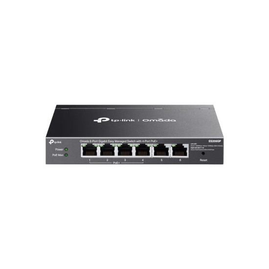 TP-Link Omada ES206GP V1 - Commutateur - Géré - 4 x 10/100/1000 (PoE+) + 2 x 10/100/1000 - de bureau, fixation murale - PoE+ (65