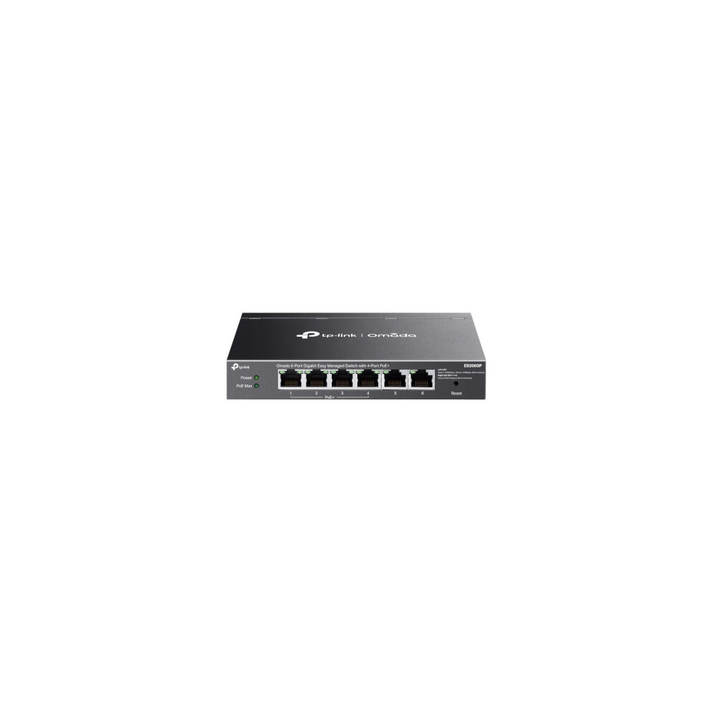 TP-Link Omada ES206GP V1 - Commutateur - Géré - 4 x 10/100/1000 (PoE+) + 2 x 10/100/1000 - de bureau, fixation murale - PoE+ (65