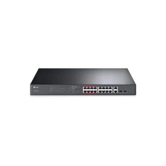 TP-Link TL-SL1218MP - Commutateur - non géré - 16 x 10/100 (PoE+) + 2 x 10/100/1000 + 2 x SFP Gigabit combiné - Montable sur rac
