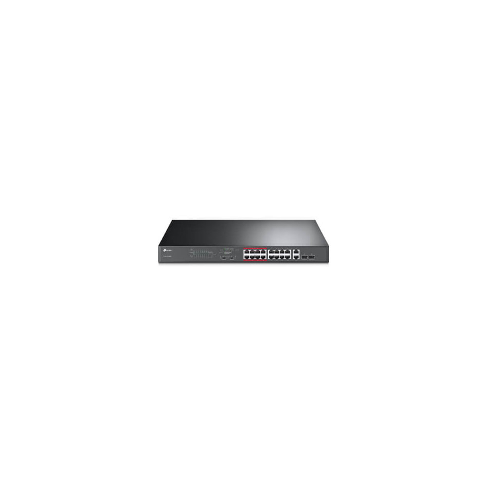 TP-Link TL-SL1218MP - Commutateur - non géré - 16 x 10/100 (PoE+) + 2 x 10/100/1000 + 2 x SFP Gigabit combiné - Montable sur rac