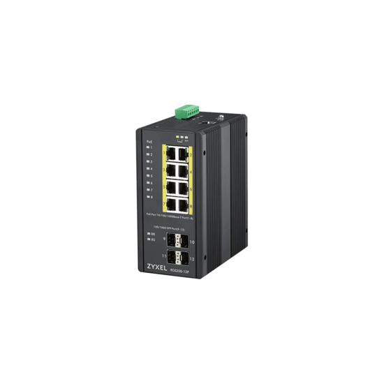 Zyxel Rgs200-12p Géré L2 Gigabit Ethernet (10/100/1000) Connexion Ethernet, Supportant L'Alimentation Via Ce Port (poe) Noir
